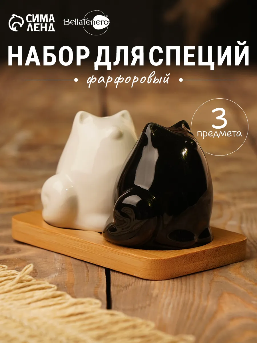 Набор для специй на подставке "Котики" фарфоровый