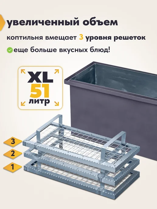 ROASTER Коптильня горячего и холодного копчения 3 мм 3 уровня, вариант, фото 5