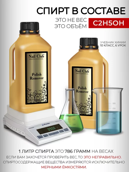 Nail Club Professional Жидкость для снятия лака без красителей и отдушек 150 мл, 1000 мл, фото 4