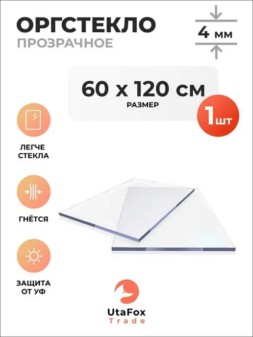 UtaFox-Trade Оргстекло прозрачное 60х120см 2мм, 4мм