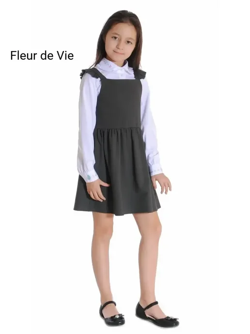 Fleur de Vie Сарафан для девочки школьный серый детский повседневный, серый