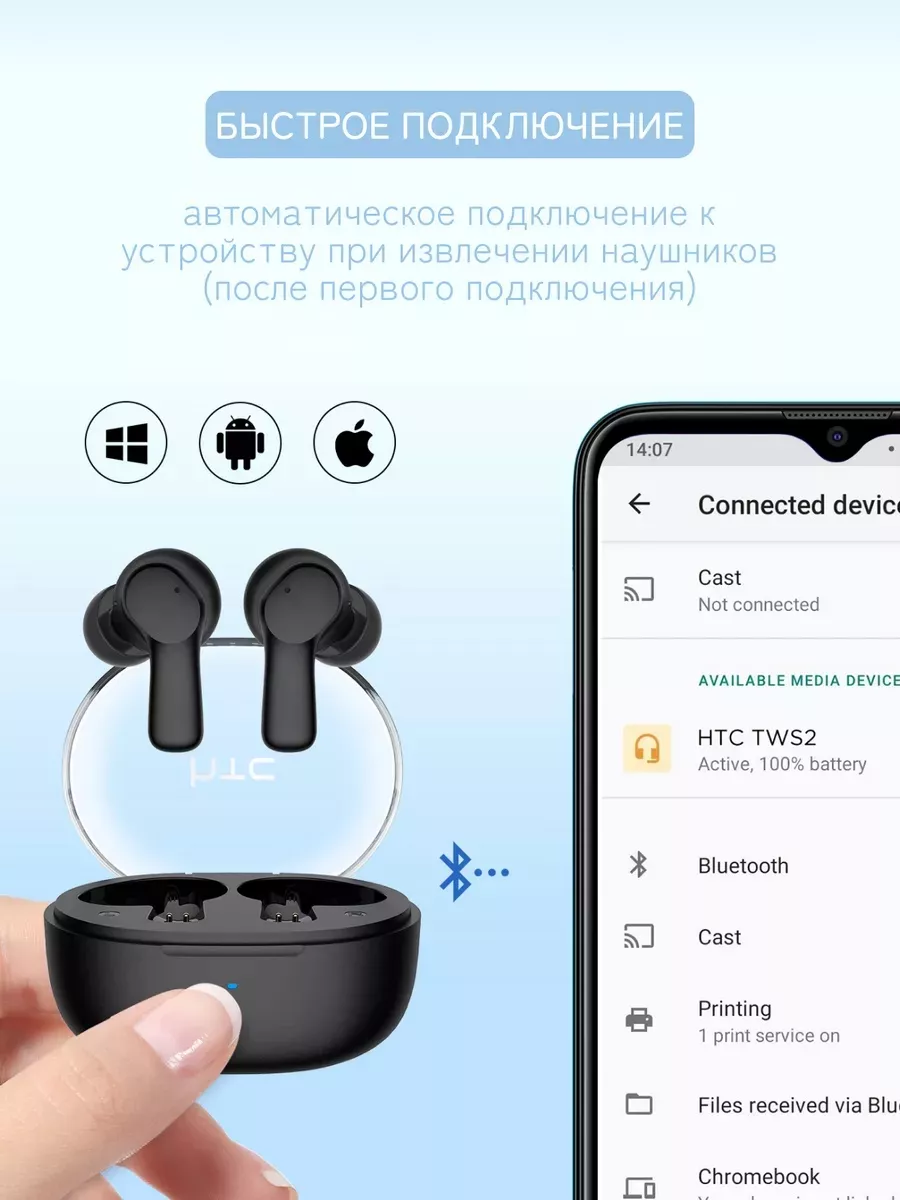 Беспроводные наушники True Wireless Earbuds 1 TWS2 BT5.1 HTC 111423666  купить за 1 828 ₽ в интернет-магазине Wildberries