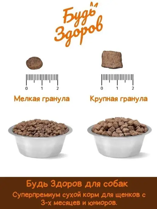 Сухой корм Будь здоров Гранула для собак, крупные, щенки, телятина, 2,5 кг, фото 4