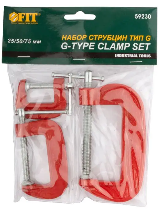 FIT Набор струбцин мини тип "G" 25мм 50мм 75мм 3 шт 59230, 3 шт, фото 2