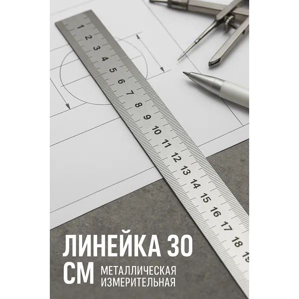 Линейка 30 см металлическая измерительная шкала вытравлена