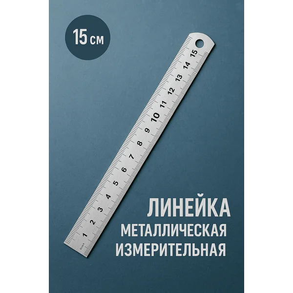 Линейка 15 см металлическая измерительная шкала вытравлена